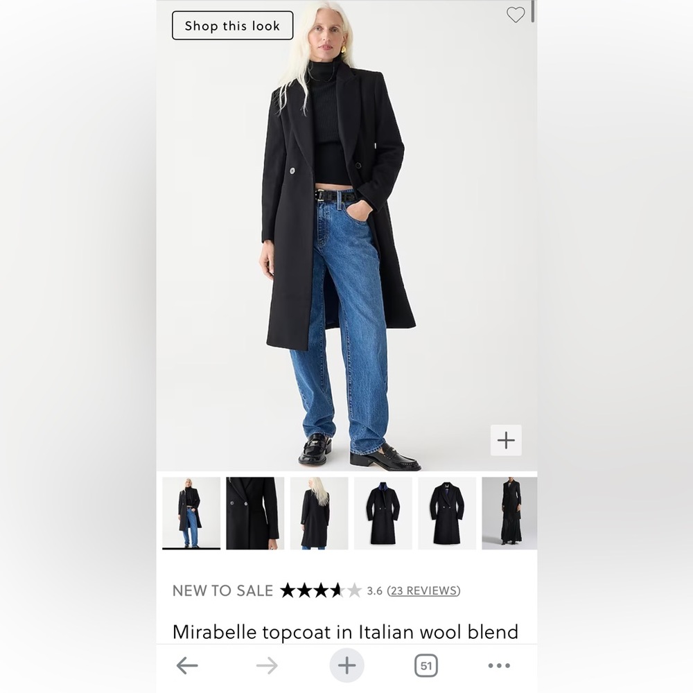 NWT J. Crew Mirabelle wool topcoat BLACK